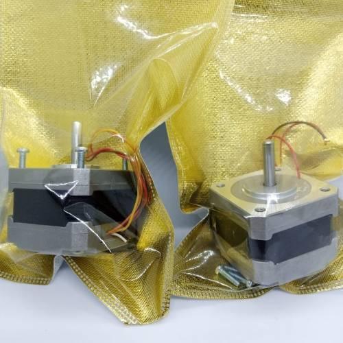 NEMA 17 Single Shaft 1.8 Degree Compact Powerful Stepper Motor - shown as two silver and black units inside individual gold-colored anti-static bags.