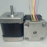 NEMA 17 Stepper Motor: Bipolar 1.8 Degree, 1.6 Ohm For 3d Printer Robotics 4 Wire - two silver and black stepper motors shown side-by-side, one displaying its metal shaft and the other its four colored wires.