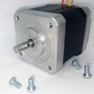 NEMA 17 Stepper Motor: Bipolar 1.8 Degree, 1.6 Ohm For 3d Printer Robotics 4 Wire - a silver and black square motor with a metal shaft and four colored wires, shown with four small mounting screws beside it.