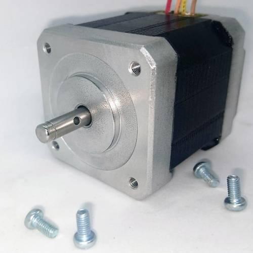 NEMA 17 Stepper Motor: Bipolar 1.8 Degree, 1.6 Ohm For 3d Printer Robotics 4 Wire - a silver and black square motor with a metal shaft and four colored wires, shown with four small mounting screws beside it.