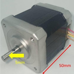 NEMA 17 Stepper Motor: Bipolar 1.8 Degree, 1.6 Ohm For 3d Printer Robotics 4 Wire - a silver metal shaft, a black rectangular body, and four colored wires, with dimensions 5mm and 50mm indicated.