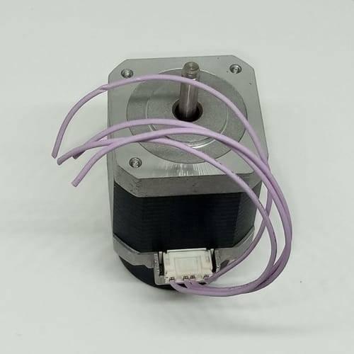 NEMA 17 Stepper Motor FK2-8503-000 For CNC And 3D Printer - a silver and black square motor with a central metal shaft and a white four-pin connector with purple wires.