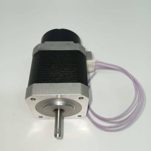 NEMA 17 Stepper Motor FK2-8503-000 For CNC And 3D Printer - a black and silver square motor with a central metal shaft and a white connector with four purple wires.