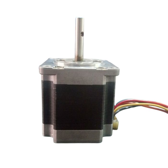 NEMA 20 Stepping Motor – Precision Control for Robotics, CNC & Automation | Digilog.pk - a silver metal body with a vertical shaft and a multi-coloured wire harness extending from the side.