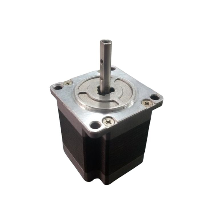 NEMA 20 Stepping Motor – Precision Control for Robotics, CNC & Automation | Digilog.pk - a silver and black square-bodied motor with a central vertical metal shaft and four mounting holes on the top face.