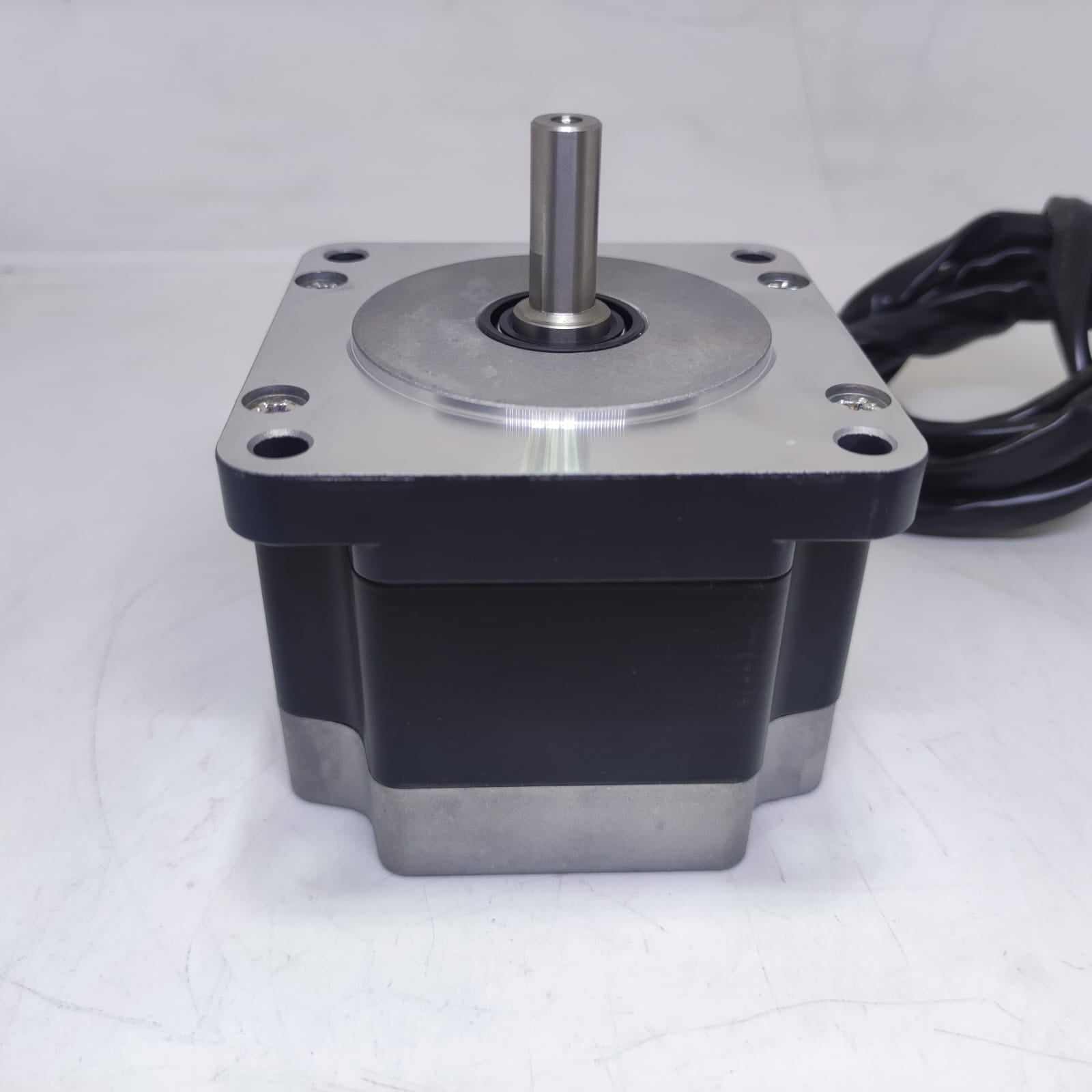 NEMA 34 Stepper Motor PK296-02A-A4 | Made In Japan | Digilog.pk - a black and silver square-bodied motor with a central metal shaft and an attached black wiring cable.