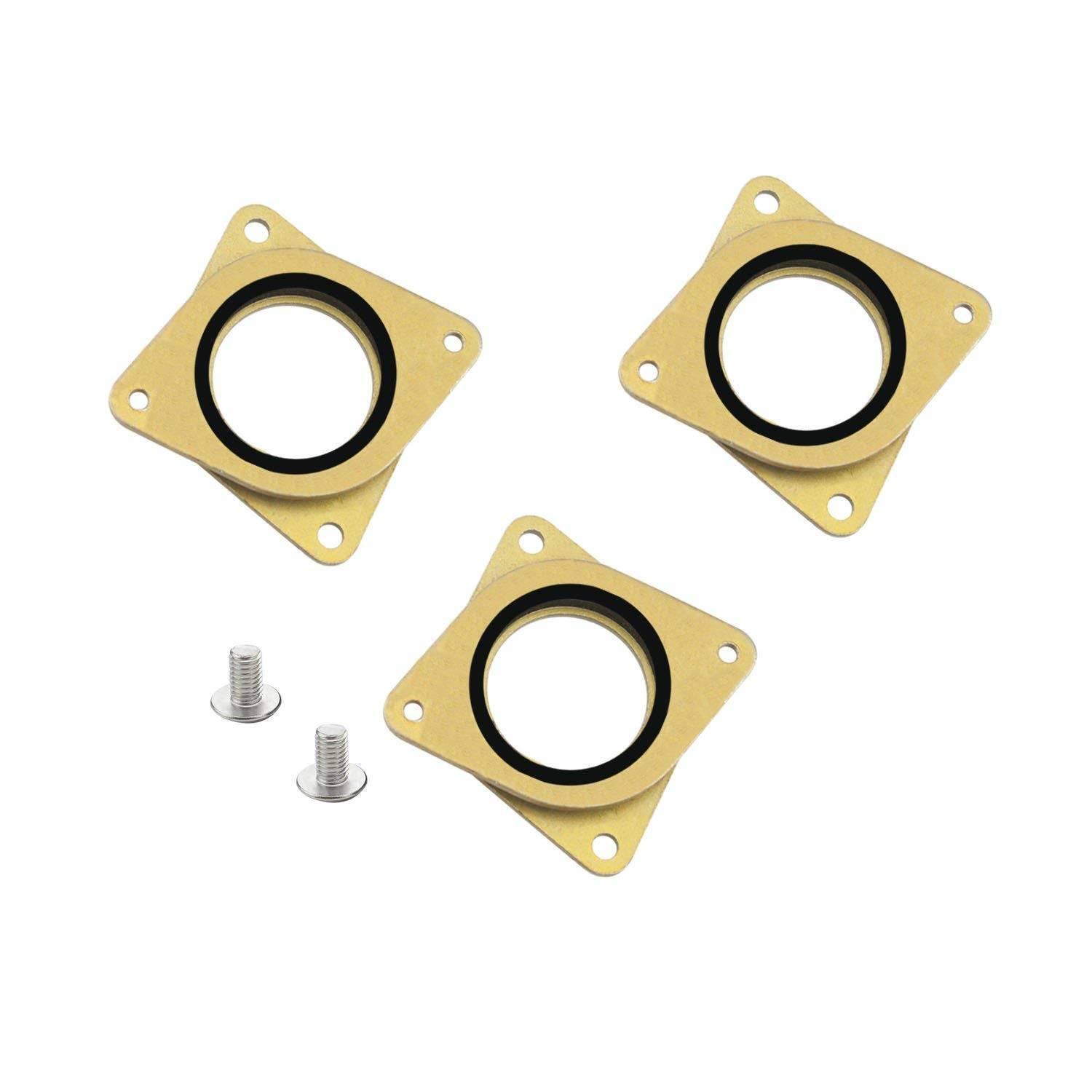 NEMA Stepper Motor Steel And Rubber Vibration Dampers For 3d Printer - three gold-colored square metal dampers with black rubber rings and two screws.