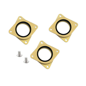NEMA Stepper Motor Steel And Rubber Vibration Dampers For 3d Printer - three gold-colored square metal dampers with black rubber rings and two screws.