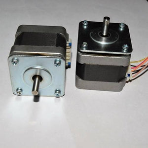NEMA17 NEMA 17 Stepper Motor For 3D Printer And CNC - two silver and black square-bodied motors with central shafts and attached multi-colored wire connectors.
