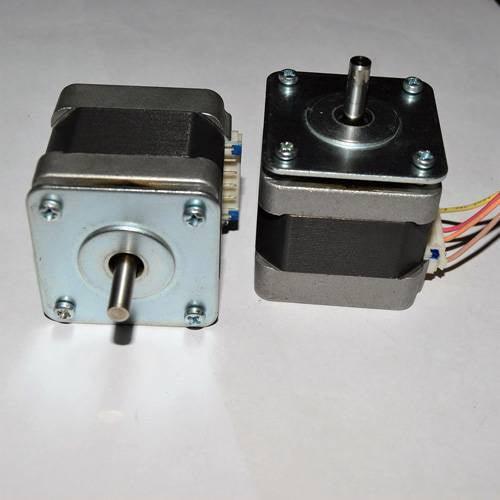 NEMA17 NEMA 17 Stepper Motor For 3D Printer And CNC - two silver and black square-bodied motors with central shafts and attached multi-colored wire connectors.
