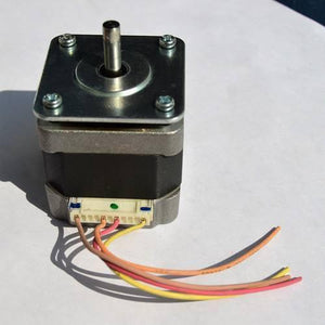 NEMA17 NEMA 17 Stepper Motor For 3D Printer And CNC - a silver metal shaft, a square grey body, and a white connector port with four attached coloured wires.