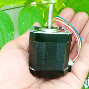 NEMA17 Stepper Motor 1.5A Maximum 48mm Height A4988 DRV8825 Compatible Bipolar Stepper Motor - a black square-bodied motor with a silver shaft and a multi-colored wire harness held in a person's palm.
