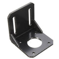 NEMA17 Stepper Motor Alloy Steel Mounting Bracket For CNC & 3d Printer - a black L-shaped metal bracket with a central circular hole, four mounting holes, and two vertical slots.