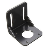 NEMA17 Stepper Motor Alloy Steel Mounting Bracket For CNC & 3d Printer - a black L-shaped metal bracket with a central circular hole, four mounting holes, and two vertical slots.
