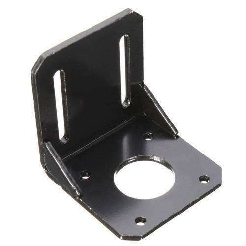 NEMA17 Stepper Motor Alloy Steel Mounting Bracket For CNC & 3d Printer - a black L-shaped metal bracket with a central circular hole, four mounting holes, and two vertical slots.