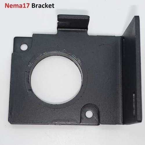 NEMA17 Stepper Motor Bracket l Shaped Steel Mounting Fitting For 3d Printers And CNC Machines - a black L-shaped steel mounting plate with a central circular cutout and mounting holes for 3D printers and CNC machines.