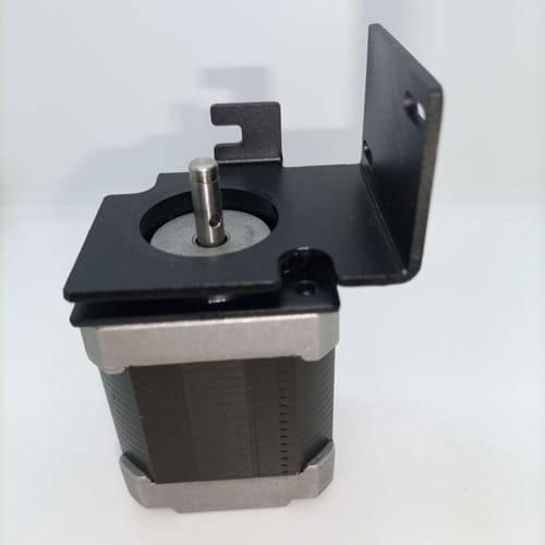 NEMA17 Stepper Motor Bracket l Shaped Steel Mounting Fitting For 3d Printers And CNC Machines - shown attached to a square grey stepper motor with a protruding silver metal shaft.