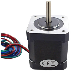 NEMA17 Stepper Motor For 3d Printer And CNC (NEW) 42BYGHW804 - a black square-bodied motor with a silver shaft and a multi-colored wiring harness extending from the side.