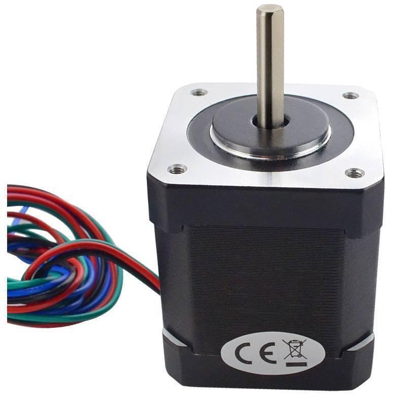 NEMA17 Stepper Motor For 3d Printer And CNC (NEW) 42BYGHW804 - a black square-bodied motor with a silver shaft and a multi-colored wiring harness extending from the side.