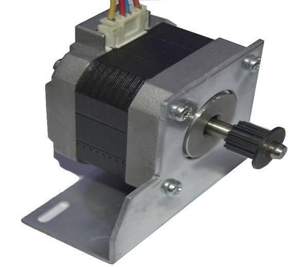 NEMA17 Stepper Motor Mounting Bracket NEMA17 Fitting - a silver metal L-shaped bracket attached to a NEMA17 stepper motor with a black gear pulley.