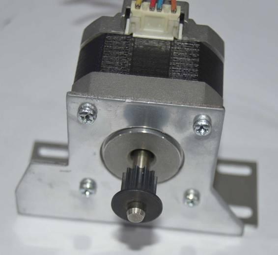 NEMA17 Stepper Motor Mounting Bracket NEMA17 Fitting - a silver metal L-shaped bracket attached to a stepper motor with a black gear on the shaft.