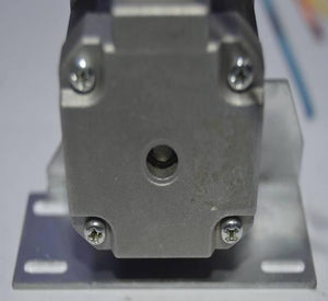 NEMA17 Stepper Motor Mounting Bracket NEMA17 Fitting - a close-up showing a silver metal L-shaped bracket attached to the face of a NEMA17 stepper motor.