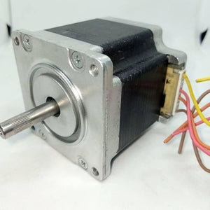 NEMA23 Bipolar 1.8 Degree 2A Stepper Motor Compatible With TB6560 - the silver metal casing, the splined drive shaft, and the attached multi-colored wire harness.