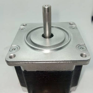 NEMA23 Bipolar 1.8 Degree 2A Stepper Motor Compatible With TB6560 - shown as a close-up of the silver metal faceplate and the central splined drive shaft.