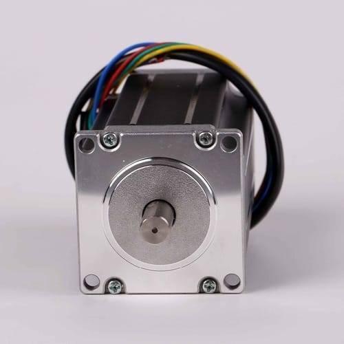 NEMA34 NEMA 34 8nm Torque 100mm Stepper Motor For 3d Printer & CNC - the silver square front face, central rotating shaft, four mounting holes, and a bundle of multi-coloured wires.