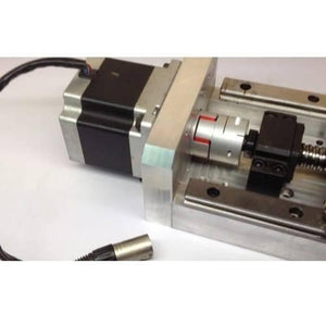 NEMA34 NEMA 34 8nm Torque 100mm Stepper Motor For 3d Printer & CNC - shown attached to a metal CNC linear actuator assembly with a silver shaft coupler and a black connector cable.