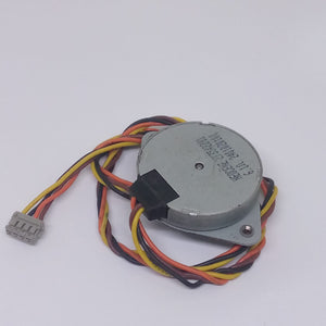 Neocene 2T3542281 DC Stepper Motor 6.1 Ohm - a round silver metal motor with a four-wire cable and a small white plastic connector.