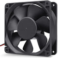 NEW 120mm x 120mm 12V Fan Cooling Fan for Computer and Other Electronic Devices - a black square computer cooling fan with seven blades and a red and black power cable extending from one corner.