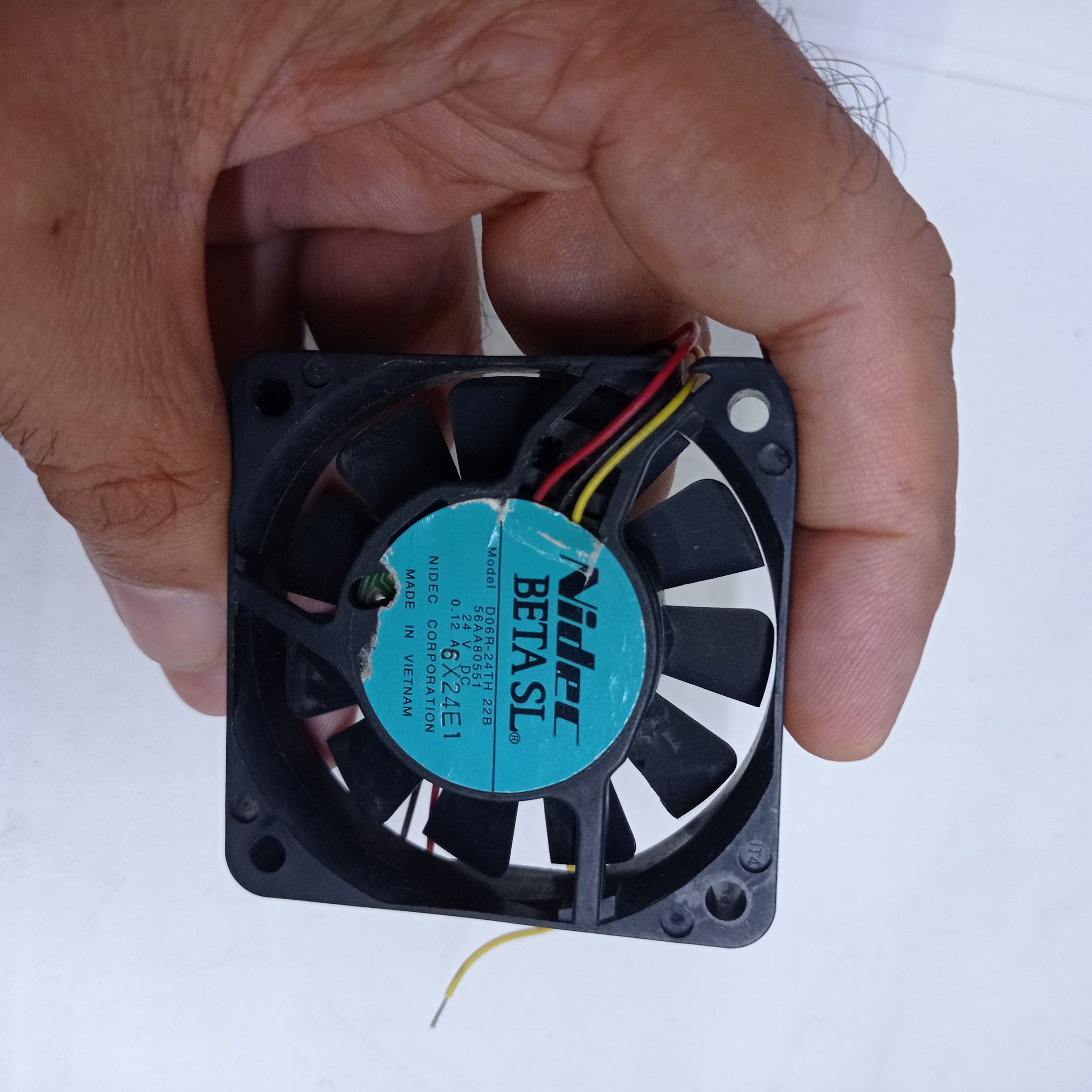 NEW 24V 60mm x 60mm x 15mm Brushless DC Cooling Fan - the black square frame, blades, and the Nidec Beta SL label with specifications.