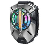 New Model FS09 Semiconductor Mobile Phone Radiator Cooler Cooling Back Clip Quiet Lightweight Digital Display Fast Cooling Price - a grey and black cooling back clip with a circular RGB light, a central "COMBAT" label, and a digital display.