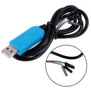 New PL2303 Ta Download Line USB To TTL RS232 Module Upgrade Module USB To Serial Download Line - with a blue USB connector and four individual female jumper wire connectors, including a close-up inset.