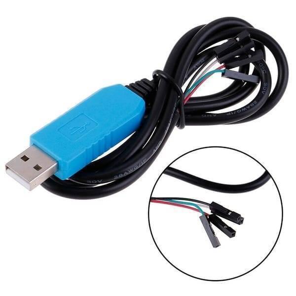 New PL2303 Ta Download Line USB To TTL RS232 Module Upgrade Module USB To Serial Download Line - with a blue USB connector and four individual female jumper wire connectors, including a close-up inset.