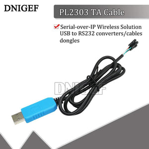 New PL2303 Ta Download Line USB To TTL RS232 Module Upgrade Module USB To Serial Download Line - a black USB to TTL serial converter cable with a blue USB-A connector on one end and a multi-pin header connector on the other.