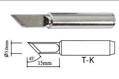 New Soldering Tip 900M T-k Shape k 5mm Aoyue Pt Zhaoxin Wep Repro Hakko - shown as a silver-colored metal soldering iron tip alongside a technical line drawing with dimensions of 5.0mm and 15mm.