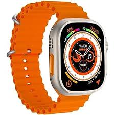 Newest 2024 T900 Ultra 2 Smartwatch 2.09 Inches Large Screen Long Standby Time Brightness Display - with a bright orange silicone strap and a rectangular silver case featuring a digital watch face displaying time and icons.