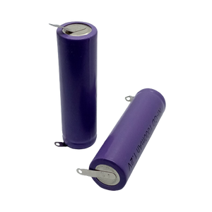 Ni-Cd AA Cell Rechargeable Battery 1000mAh 1.2V - shown as two purple cylindrical batteries with metal solder tabs on a white background.