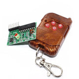 NIC2262/2272 4 Channel Wireless Remote Control Key - a brown four-button remote with a metal keychain and a green circuit board with a chip.