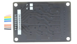 Nickis 7s Li Ion Battery Balancer With LED Light Maximizing Battery Lifespan - a black rectangular circuit board with a multi-coloured wire harness, labelled B- through B7 pins, and two LEDs.