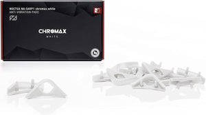Noctua NA-SAVP1 chromax.White, Anti-Vibration Pads - shown with their black product box and a collection of white silicone corner mounting pieces.