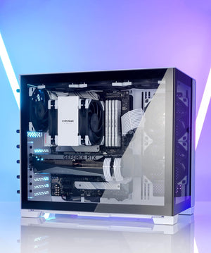 Noctua NA-SAVP1 chromax.White, Anti-Vibration Pads - installed on the black cooling fans of a white CPU cooler inside a desktop computer case.