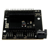 NodeMcu Sensor Shield GPIO Board - a black rectangular expansion board featuring two rows of pin headers, a DC power jack, and labeled GND pins.