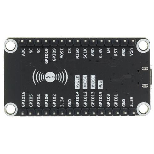 Nodemcu V2.1 ESP8266 Based IOT Development Module - a black rectangular circuit board with labeled pins, a Wi-Fi logo, and a micro-USB port on the side.