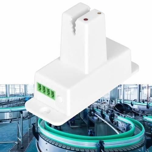 Non Contact Infusion Alarm Liquid Level Sensor Switch Xkc Y27 - a white plastic sensor with a four-pin green terminal block and two small indicator lights.