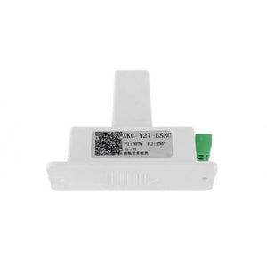 Non Contact Infusion Alarm Liquid Level Sensor Switch Xkc Y27 - a white T-shaped sensor with a label, a QR code, and a green terminal block connector.