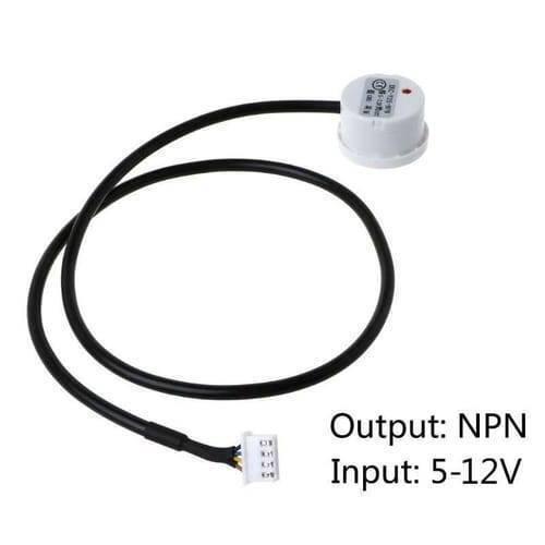 Non Contact Liquid Level Sensor Stick Type Water Detector Switch DC XKC-Y25-NPN - a white cylindrical sensor with a black cable ending in a four-pin white connector.