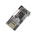 NRF24L01 2.4GHz Wireless Transceiver Module - the black circuit board with a silver crystal oscillator, surface-mount components, and antenna.
